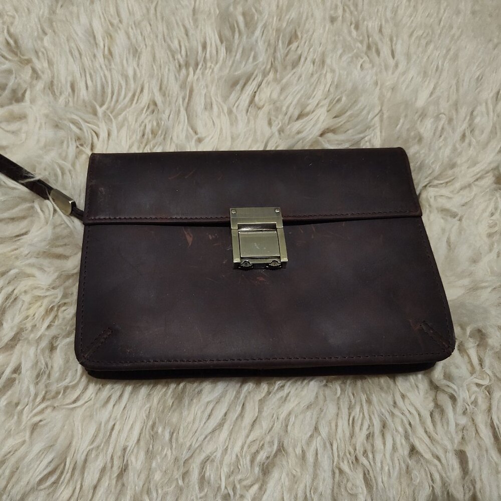 Genuine Cowhide Leather Unisex Clutch / Grip - Tobacco Color